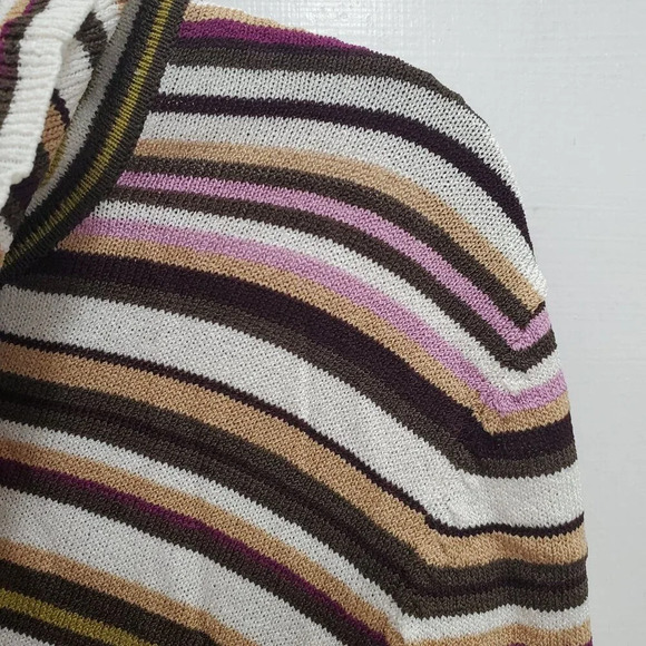 Caslon Women's Retro 70s‎ Stripe Drape Tunnel Neck 3/4 Textured Rayon Knit Top M - Picture 2 of 6